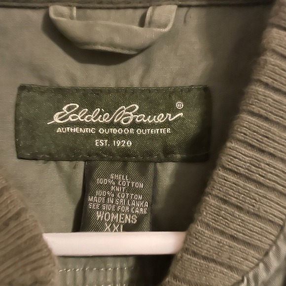 Eddie Bauer Olive Green Utility Bomber Jacket Womens XXL Cotton Zip Front Casual - Picture 4 of 7